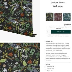 Rifle Paper Co. "Juniper" WallPaper (2 Rolls - 60 sq ft) in Black